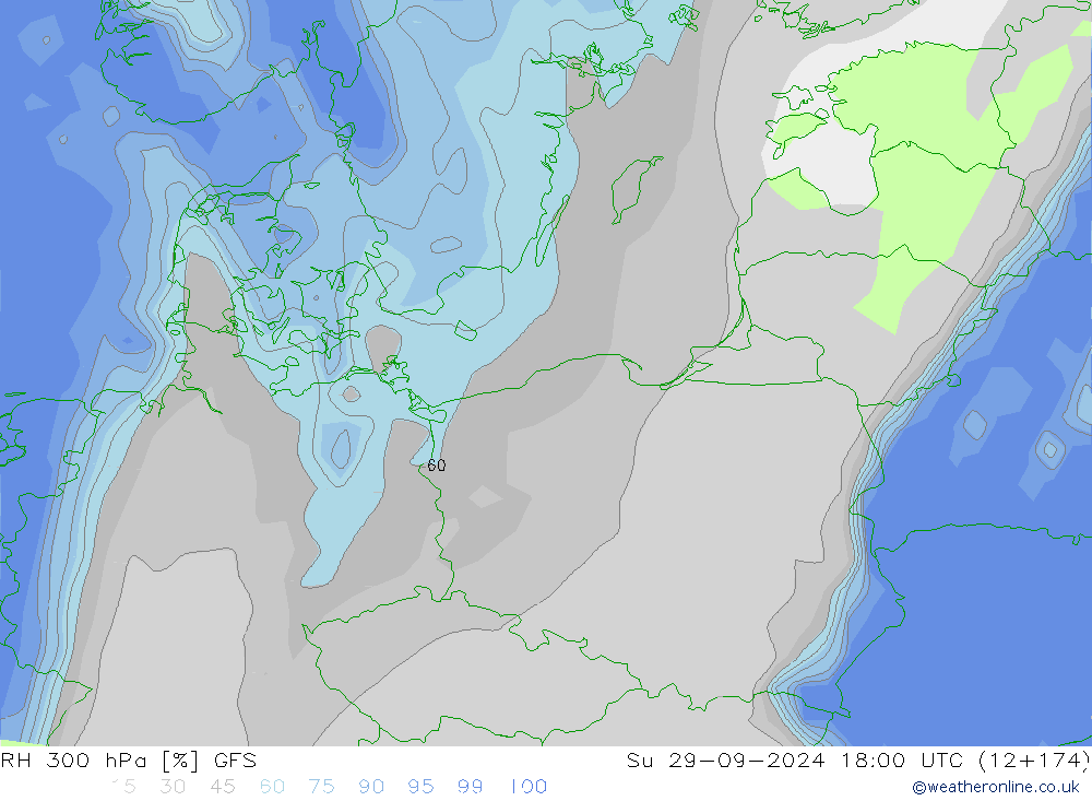 RH 300 hPa GFS dom 29.09.2024 18 UTC