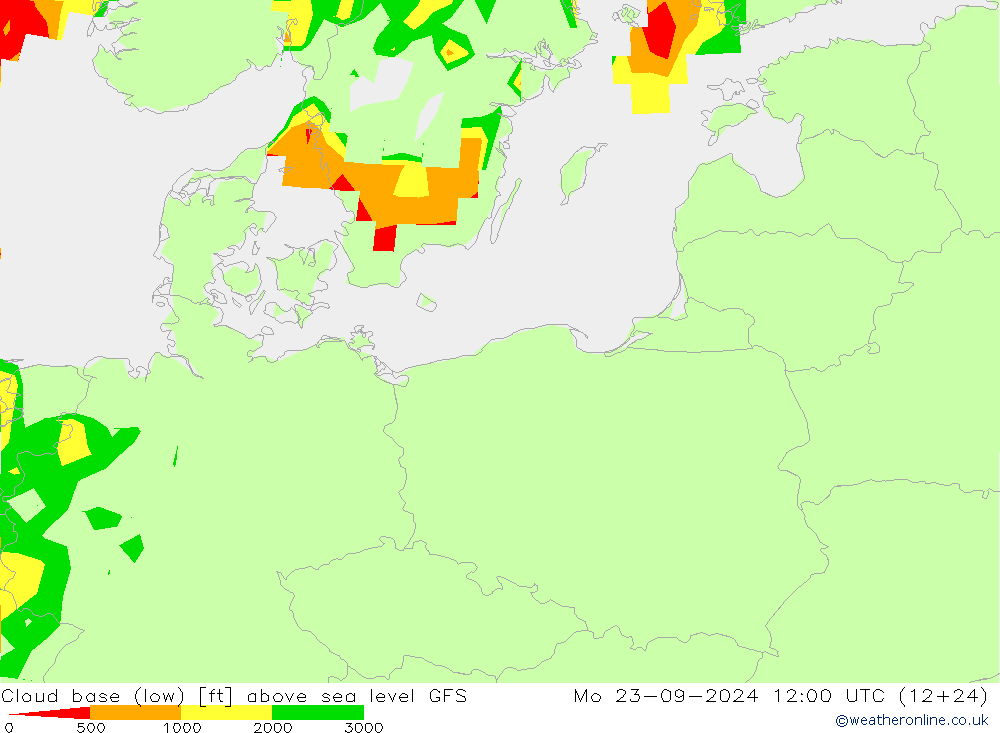 Cloud base (low) GFS Mo 23.09.2024 12 UTC