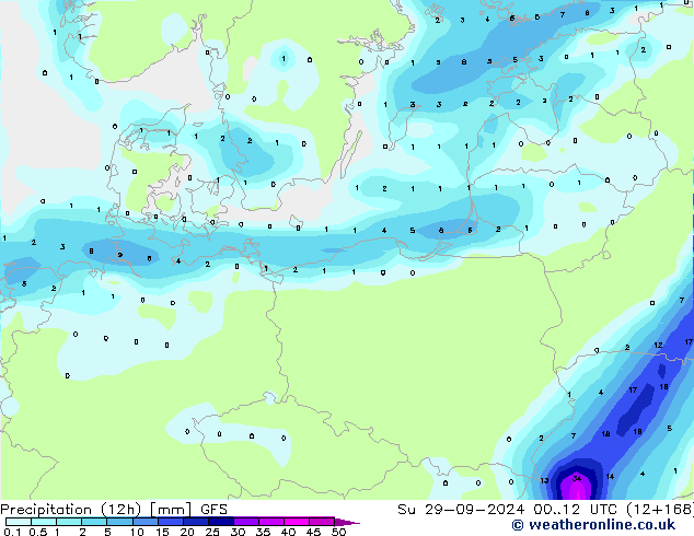 Precipitation (12h) GFS Su 29.09.2024 12 UTC