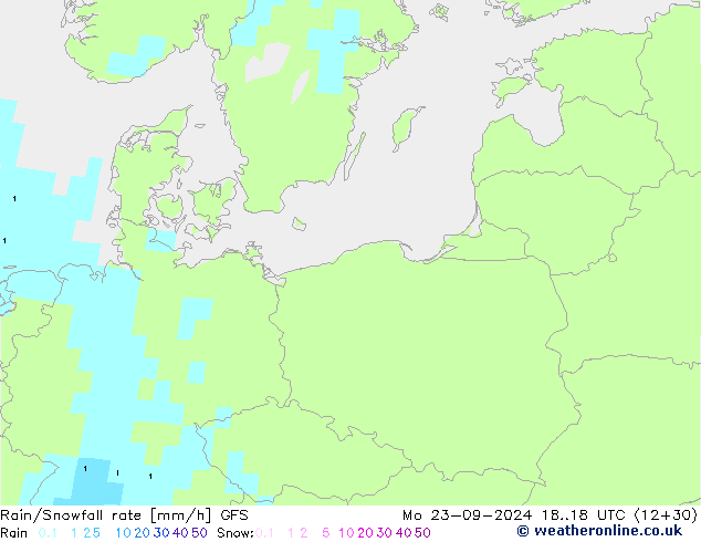 Regen/Schneefallrate GFS Mo 23.09.2024 18 UTC