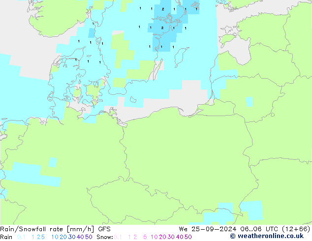 Rain/Snowfall rate GFS mer 25.09.2024 06 UTC