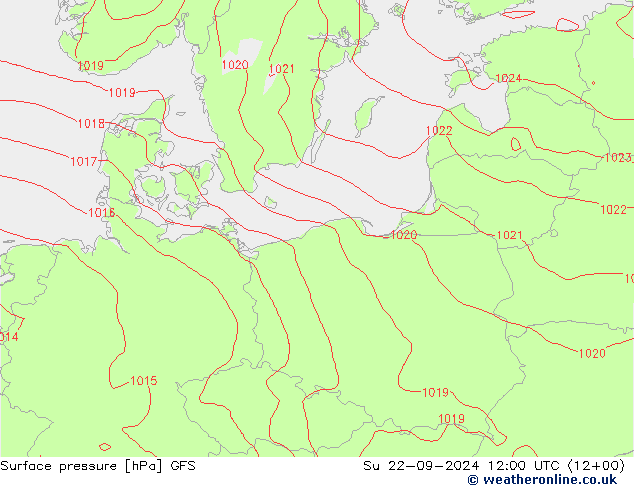 Presión superficial GFS dom 22.09.2024 12 UTC