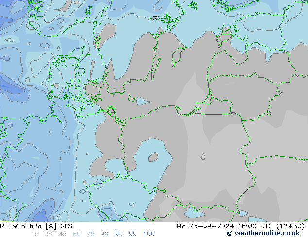 RH 925 hPa GFS Mo 23.09.2024 18 UTC