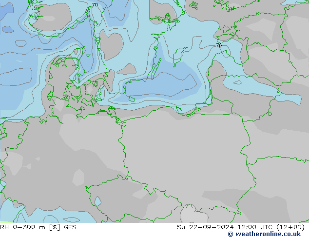 RH 0-300 m GFS Ne 22.09.2024 12 UTC