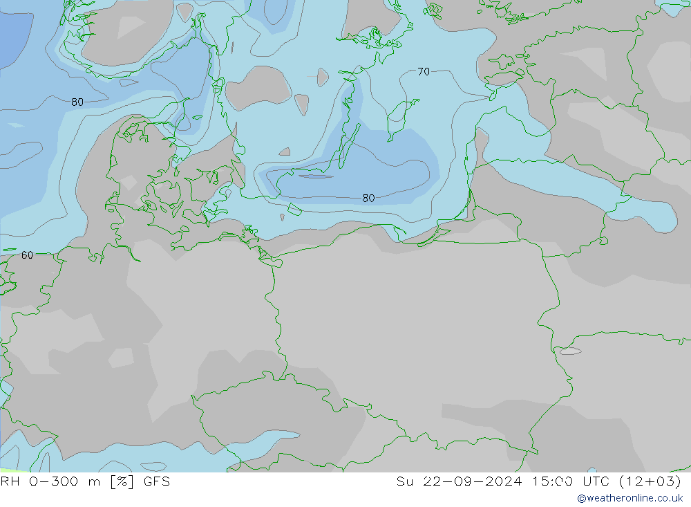 RH 0-300 m GFS Su 22.09.2024 15 UTC