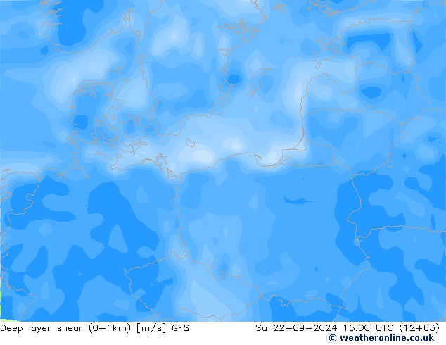 Deep layer shear (0-1km) GFS zo 22.09.2024 15 UTC