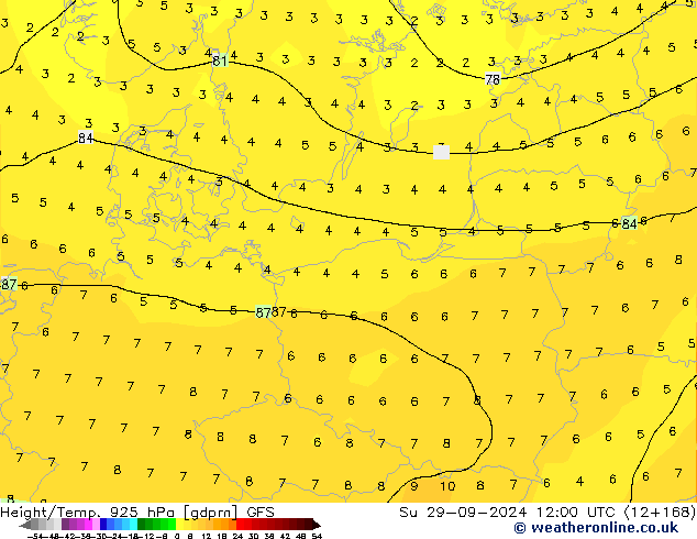 Height/Temp. 925 hPa GFS Su 29.09.2024 12 UTC