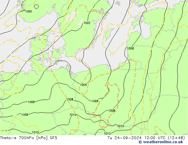 Theta-e 700hPa GFS Di 24.09.2024 12 UTC