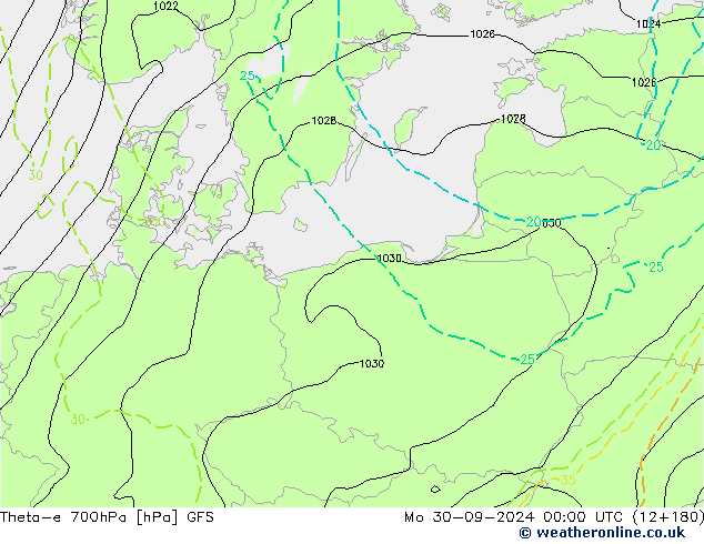 Theta-e 700hPa GFS  30.09.2024 00 UTC