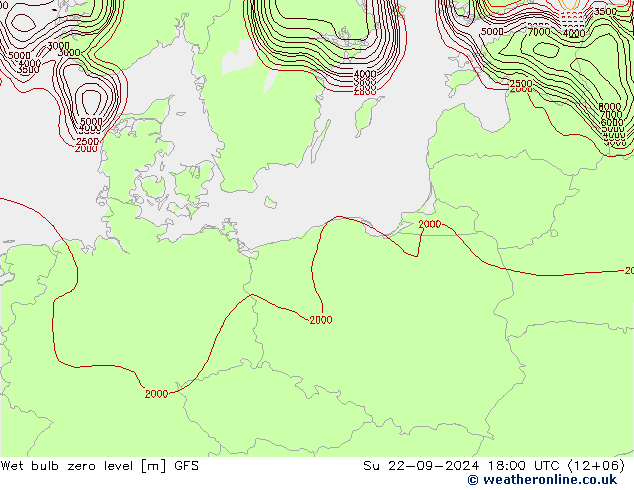 Wet bulb zero level GFS Su 22.09.2024 18 UTC