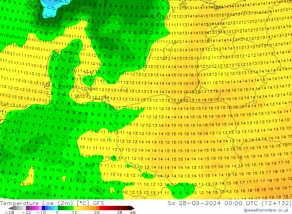 Tiefstwerte (2m) GFS Sa 28.09.2024 00 UTC