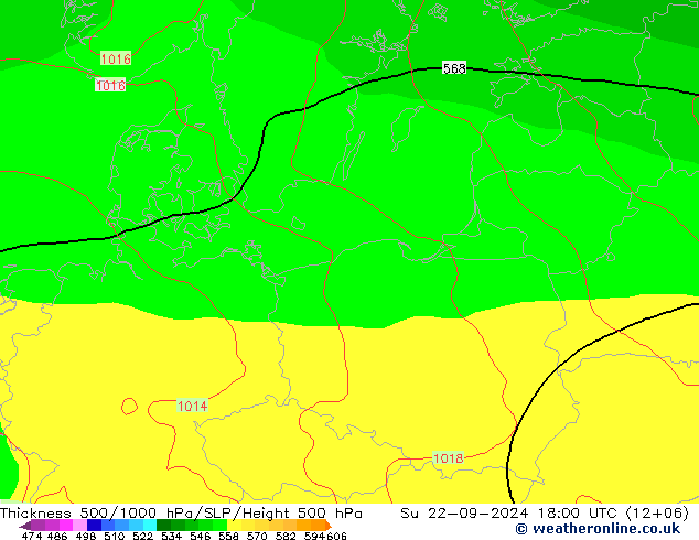 Thck 500-1000гПа GFS Вс 22.09.2024 18 UTC