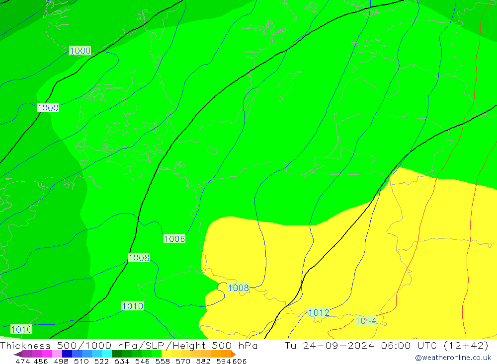 Thck 500-1000hPa GFS Ter 24.09.2024 06 UTC