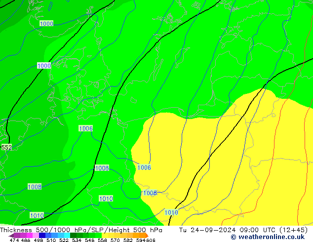 Thck 500-1000hPa GFS Tu 24.09.2024 09 UTC