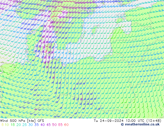 Wind 500 hPa GFS Di 24.09.2024 12 UTC