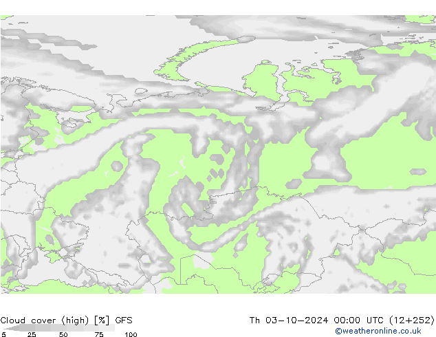 Cloud cover (high) GFS Th 03.10.2024 00 UTC