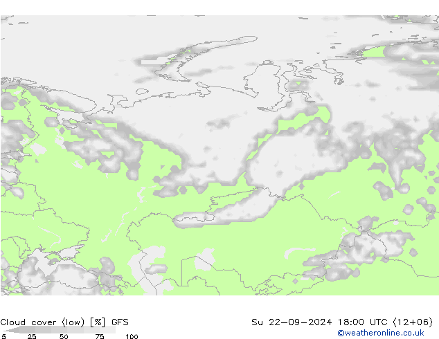 Cloud cover (low) GFS Su 22.09.2024 18 UTC