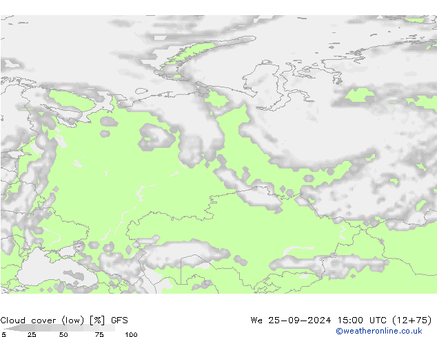 zachmurzenie (niskie) GFS śro. 25.09.2024 15 UTC