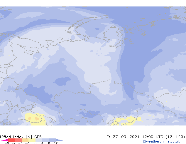 Lifted Index GFS Fr 27.09.2024 12 UTC