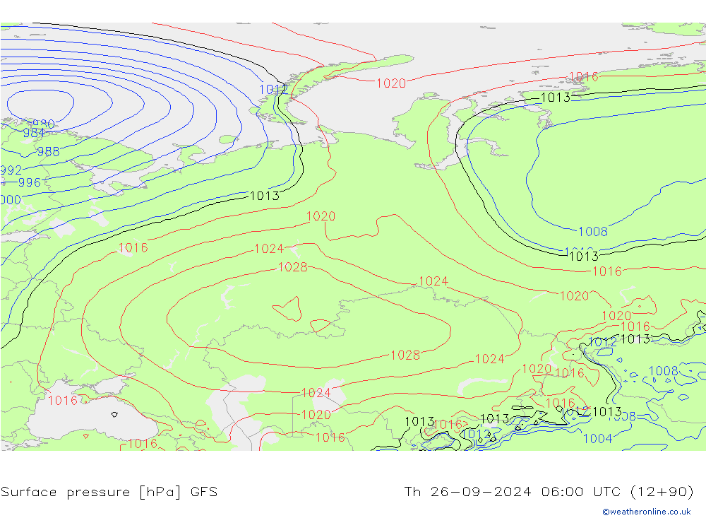 Presión superficial GFS jue 26.09.2024 06 UTC