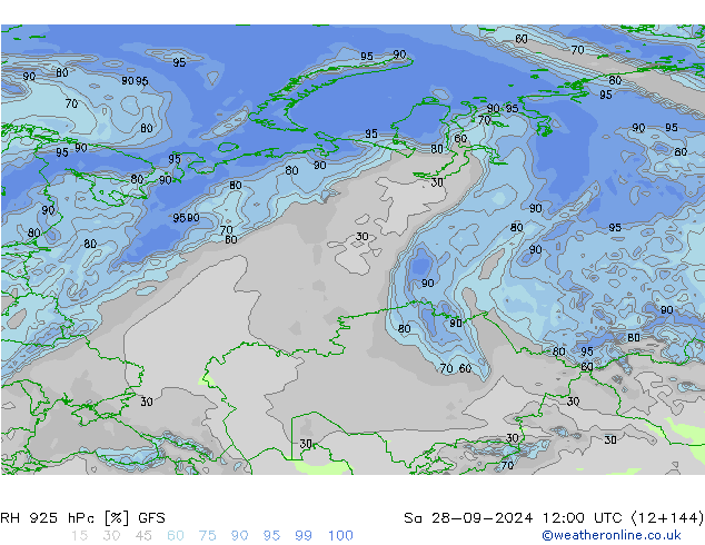 RH 925 hPa GFS sab 28.09.2024 12 UTC