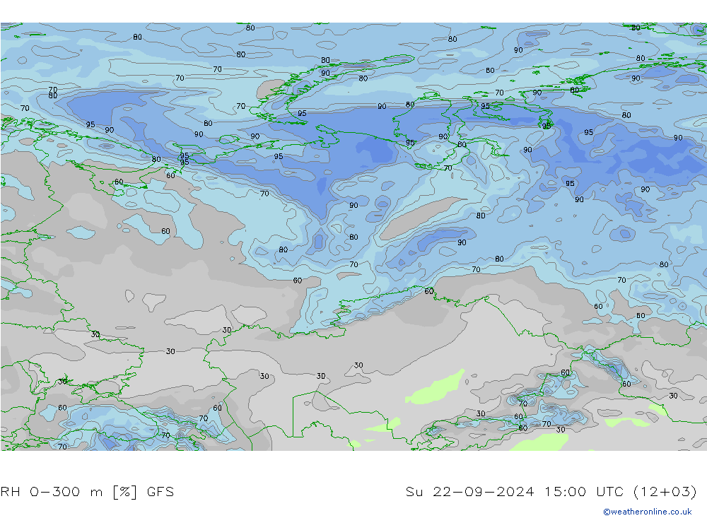 RH 0-300 m GFS Вс 22.09.2024 15 UTC