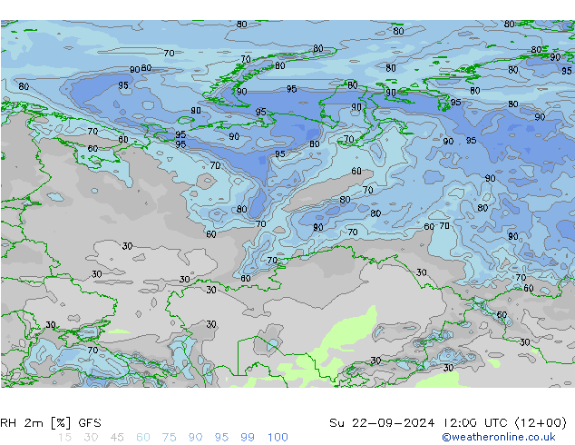 RH 2m GFS Su 22.09.2024 12 UTC