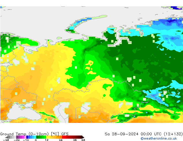 Temp (0-10cm) GFS sam 28.09.2024 00 UTC