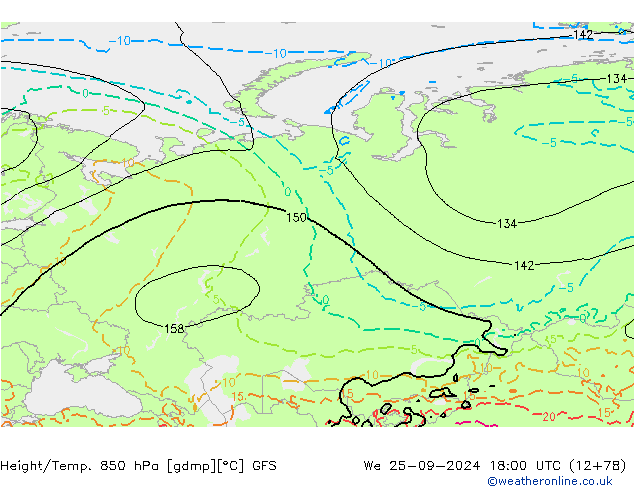 Z500/Yağmur (+YB)/Z850 GFS Çar 25.09.2024 18 UTC