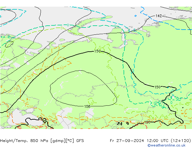 Height/Temp. 850 hPa GFS Pá 27.09.2024 12 UTC