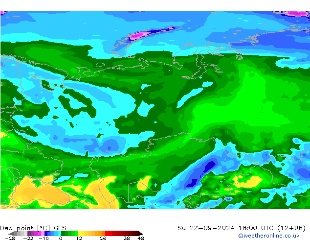 Çiğ Noktası GFS Paz 22.09.2024 18 UTC