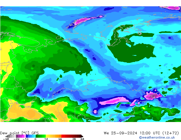 Ponto de orvalho GFS Qua 25.09.2024 12 UTC