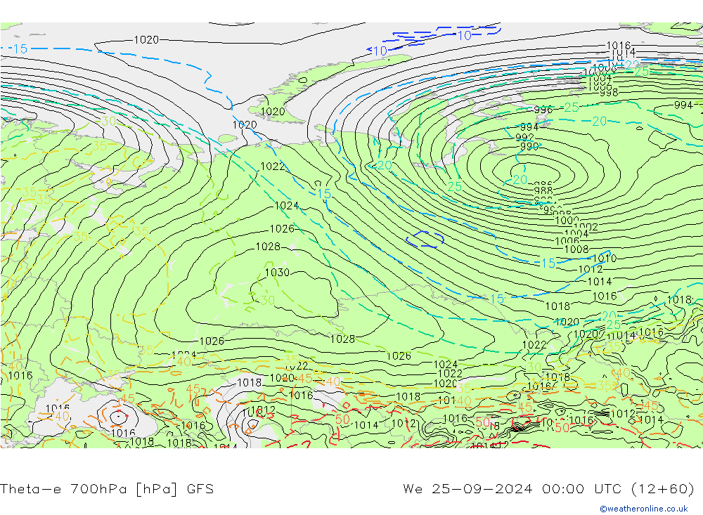 Theta-e 700hPa GFS St 25.09.2024 00 UTC