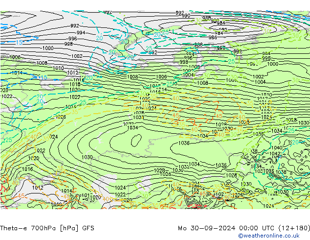 Theta-e 700hPa GFS lun 30.09.2024 00 UTC