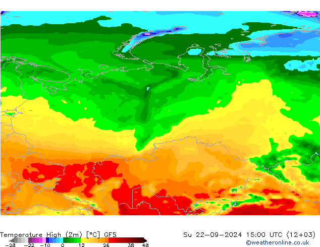 Темпер. макс 2т GFS Вс 22.09.2024 15 UTC