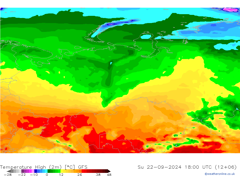 temperatura máx. (2m) GFS Dom 22.09.2024 18 UTC