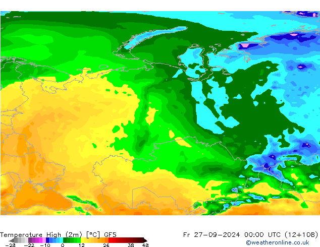 Temperature High (2m) GFS Fr 27.09.2024 00 UTC