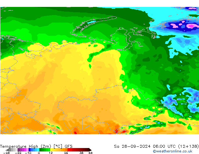 Temperature High (2m) GFS Sa 28.09.2024 06 UTC