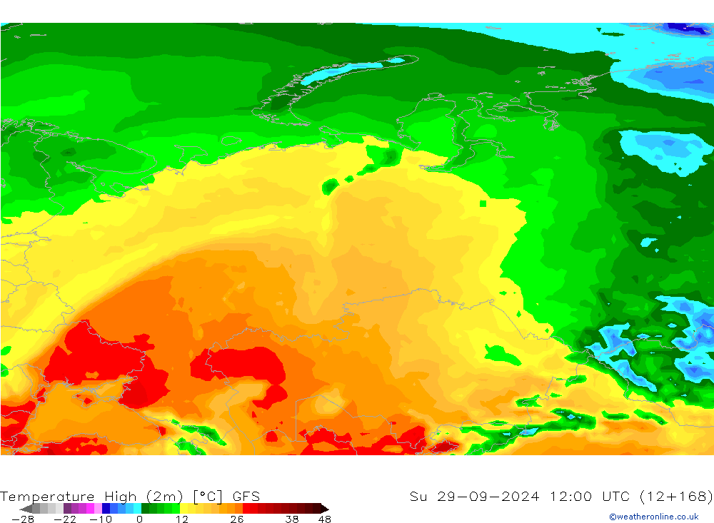 température 2m max GFS dim 29.09.2024 12 UTC