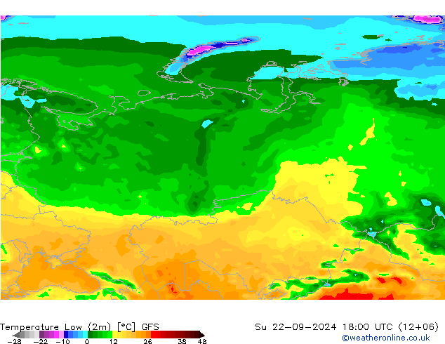 Minumum Değer (2m) GFS Paz 22.09.2024 18 UTC