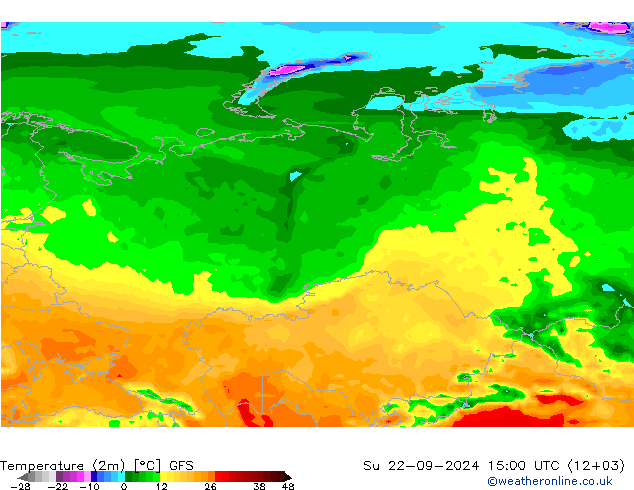 Temperature (2m) GFS Su 22.09.2024 15 UTC