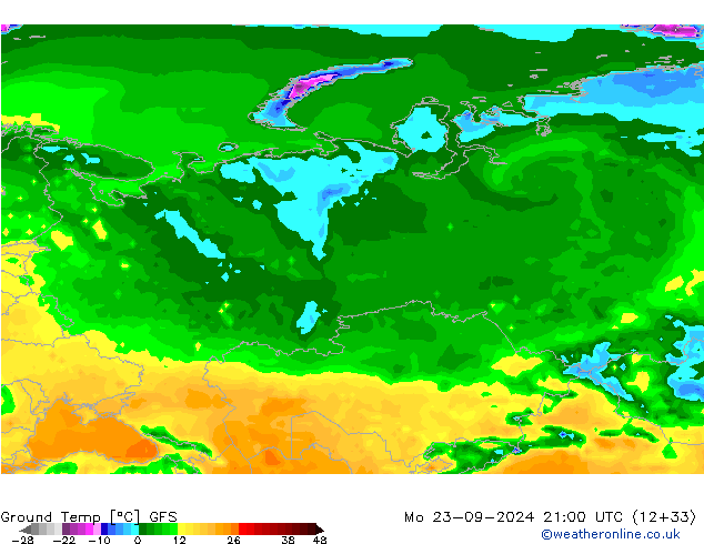 Ground Temp GFS Mo 23.09.2024 21 UTC