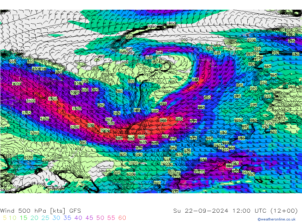 Vent 500 hPa GFS dim 22.09.2024 12 UTC