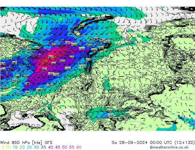 Wind 850 hPa GFS September 2024