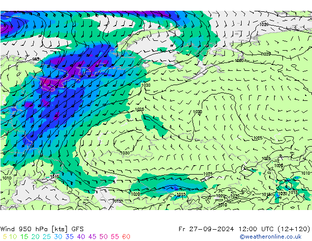 Wind 950 hPa GFS Fr 27.09.2024 12 UTC