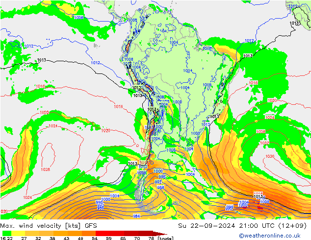 Max. wind velocity GFS Вс 22.09.2024 21 UTC