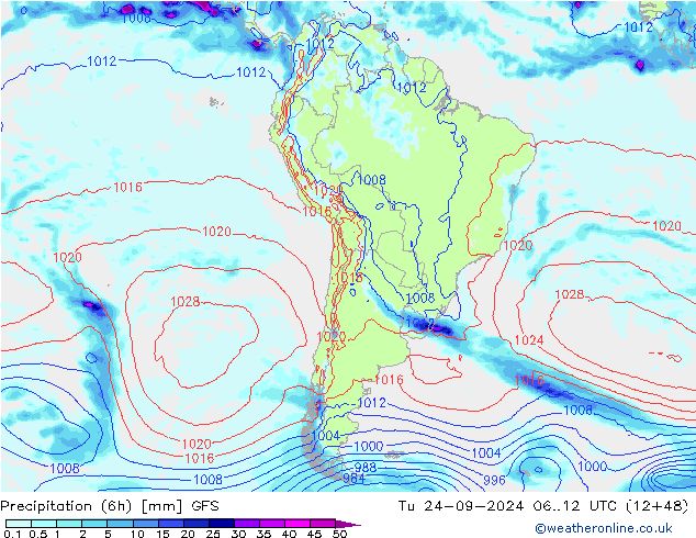 Z500/Rain (+SLP)/Z850 GFS Út 24.09.2024 12 UTC