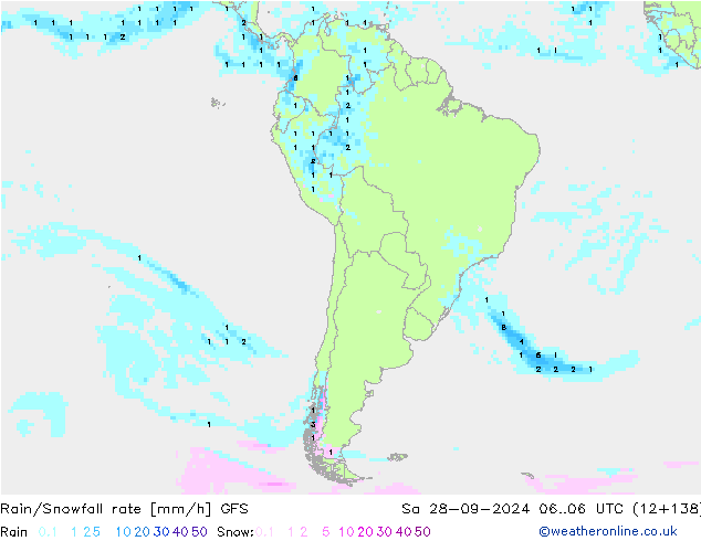 Rain/Snowfall rate GFS  28.09.2024 06 UTC