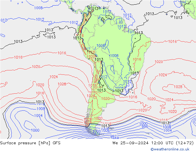 Surface pressure GFS We 25.09.2024 12 UTC