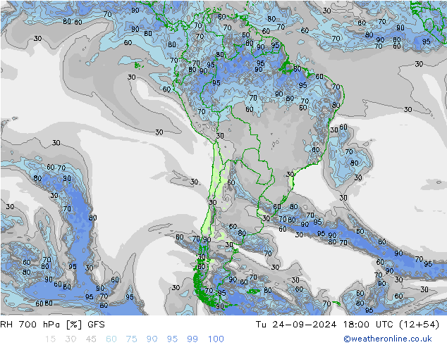 RH 700 hPa GFS Ter 24.09.2024 18 UTC